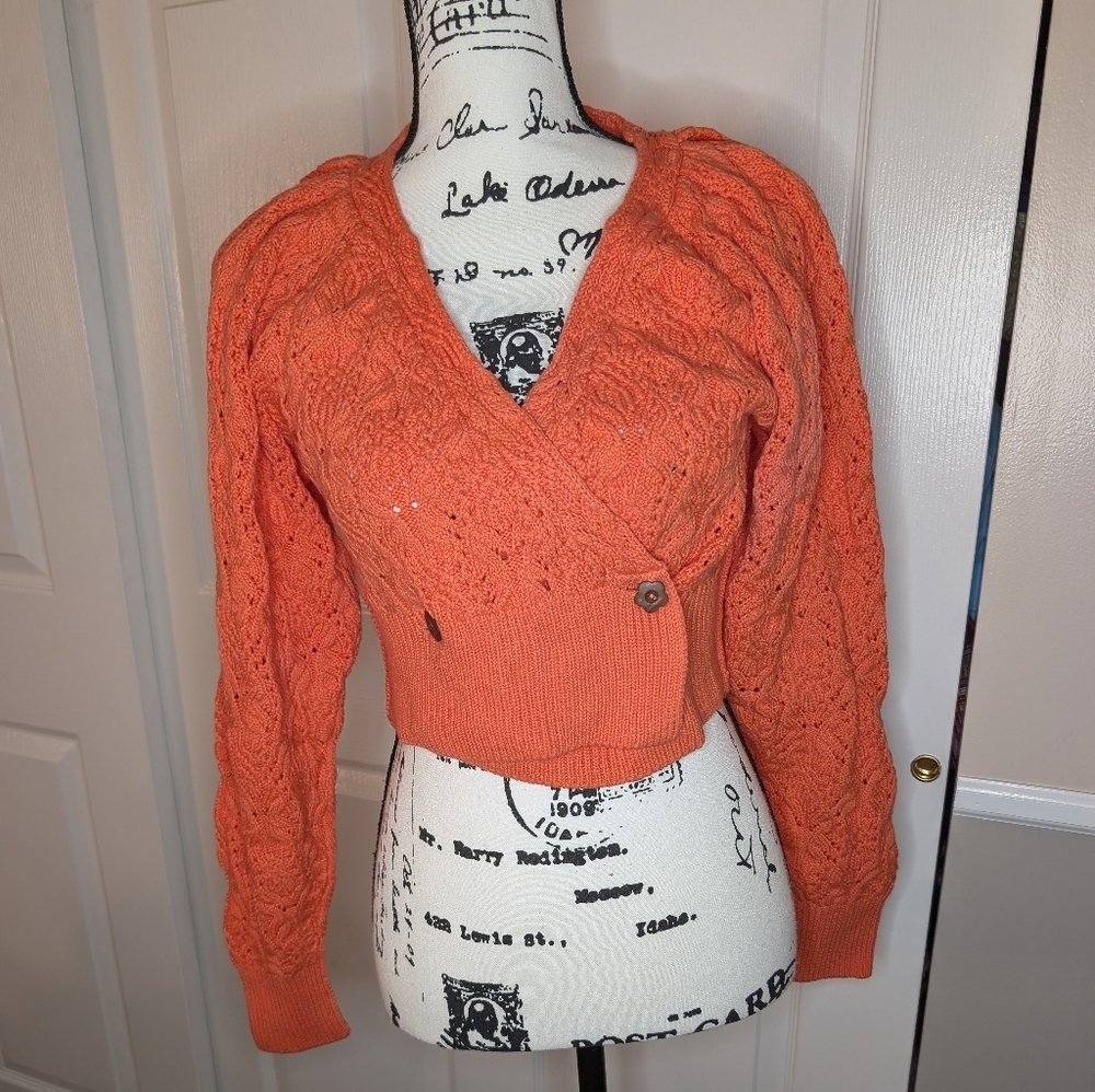 NWT Free People Orange Cable-Knit Wrap Sweater